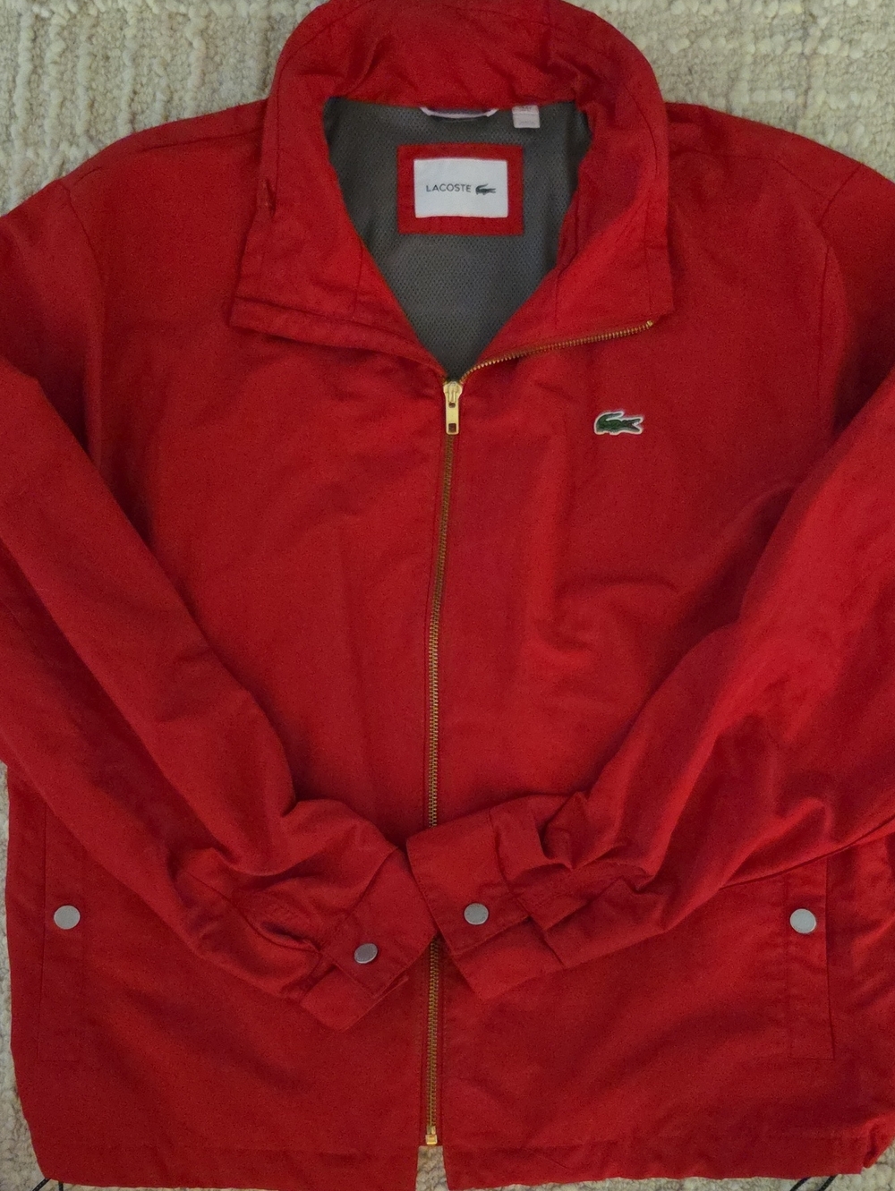 Lacoste Men's Full Zip Mesh Lined Windbreaker Jacket Red Gold Zipper Size US L